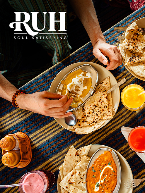 People,Eating,Colorful,Indian,Meal,,Top,View,,Hands.,Togetherness,Concept,